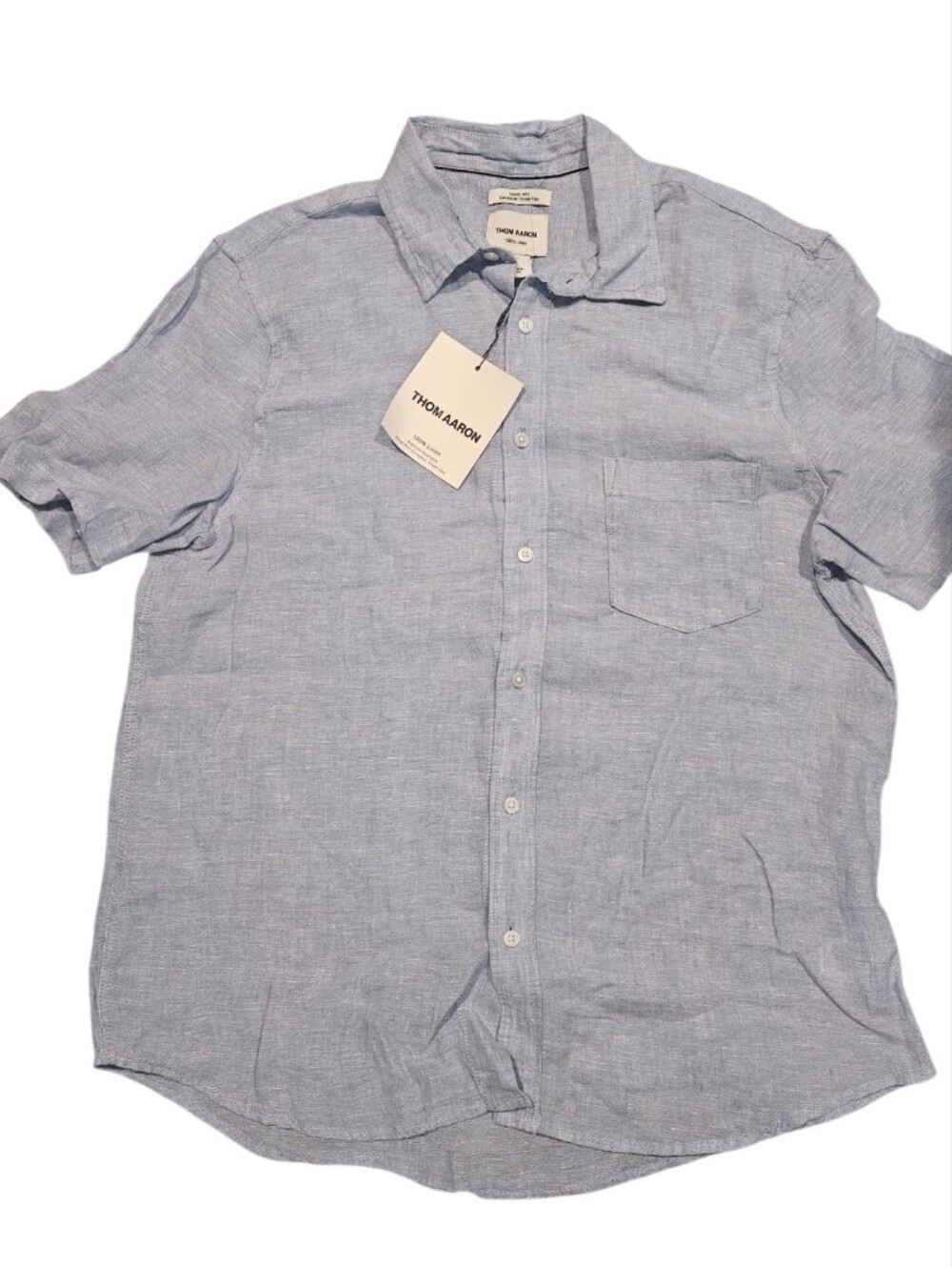 Thom Aaron Men's Light Blue Short Sleeve Linen Shirt NEW